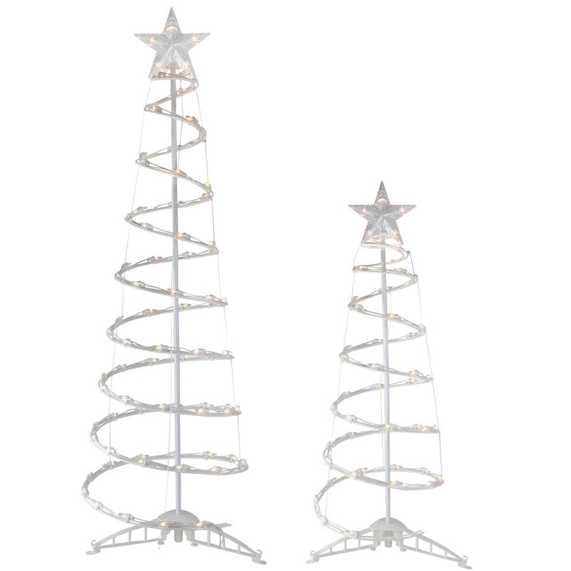 Northlight Set of 2 Lighted Clear Outdoor Spiral Christmas Cone Trees 4', 6', 1 of 9