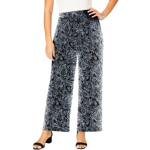 Jessica London Women's Plus Size Everyday Stretch Knit Wide Leg Pant - 1 of 4