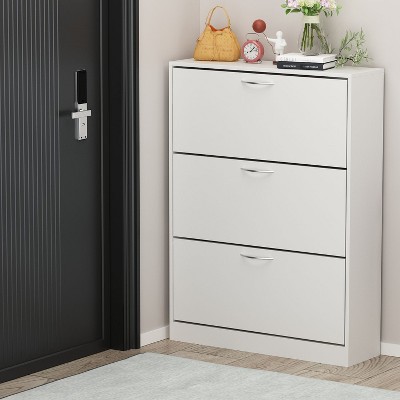 White MDF 3-Drawer Shoe Storage Cabinet with Metal Handles