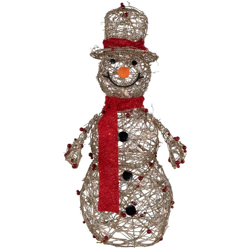 Northlight 28" Pre-Lit Champagne Gold and Red Glittered Snowman Outdoor Christmas Yard Decor, 1 of 7