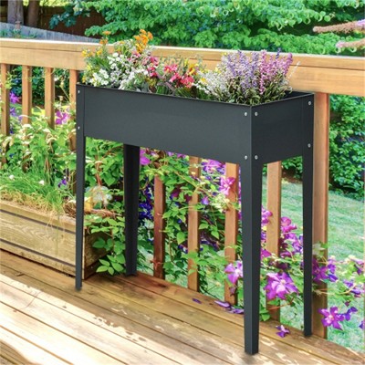 YONWAY 39.25"W Metal Raised Garden Bed, Self-Draining Elevated Planter Box with Legs and Drain Holes for Backyard, Patio, Outdoor (Gray)
