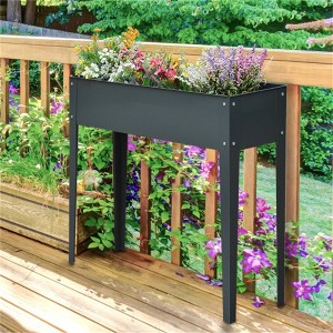 YONWAY 39.25"W Metal Raised Garden Bed, Self-Draining Elevated Planter Box with Legs and Drain Holes for Backyard, Patio, Outdoor (Gray) - 1 of 4