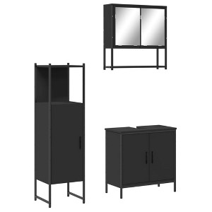 vidaXL Bathroom Furniture Set Black Engineered Wood Medium - 1 of 4