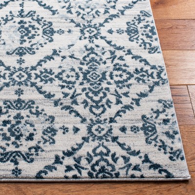 Navy and Ivory Synthetic Hand-knotted Runner Rug