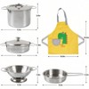 Play Kitchen Accessories, Wooden Food, Cooking Set with Stainless Steel Pots, Apron, Chef Hat, Cutting Food Playset - 4 of 4