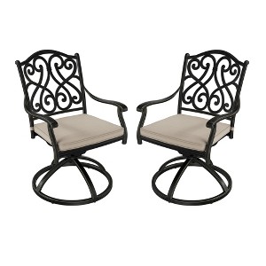 Mondawe Cast Aluminum Outdoor Dining  360° Swivel Chair Armchair with Cushion (Set of 2) - 1 of 4