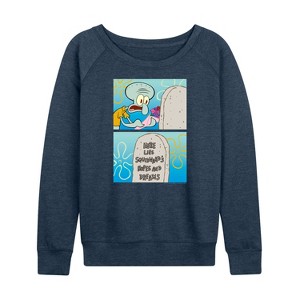 Women's - SpongeBob SquarePants - Squidward Hopes And Dreams Lightweight French Terry Wide Neck Long Sleeve Shirt - 1 of 4