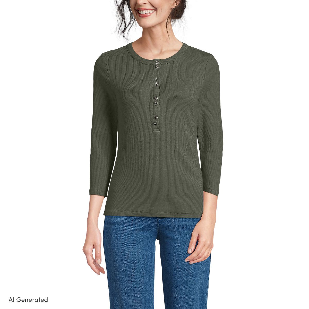 Lands' End Women's 3/4 Sleeve Polished Rib Henley Top - thumbnail 7