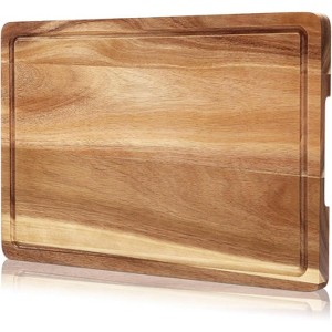 18x12 Acacia Wood Cutting Board, 1'' Th Chopping Board with Deep Juice Groove & Back Handles, Kitchen Butcher Block for Meat, Vegetables and Fruit - 1 of 4