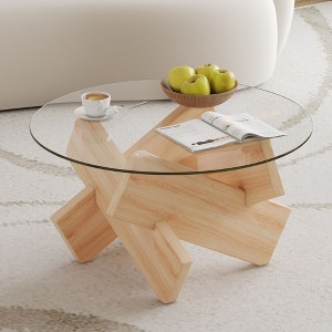 NicBex Modern Circular Tempered Glass Coffee Table with Wood Colored MDF Legs,Distinctive Design Tea/Center Table for Living Room - 1 of 4