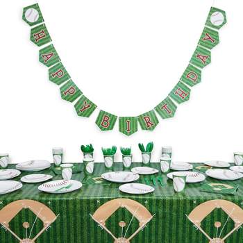 Blue Panda 98 Pieces Serves 24 Baseball Birthday Dinnerware Set with Banner Tablecloth Plate Napkin Cup, Sports Party Supplies & Decorations