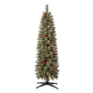 Home Heritage Stanley 5' Pre-Lit Artificial Christmas Tree, Pine Cones & Berries - 1 of 4