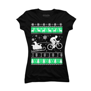 Junior's Design By Humans Christmas Santa Cycling Sleigh By LewismartinStore T-Shirt - 1 of 3