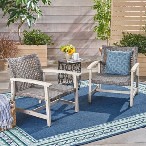 Patio Chairs Set Of 2,Wood Patio Arm Chair With Wicker Seat,Outdoor Patio Furniture,Arm Chair For Patio,Garden-Cuddlewood - 1 of 4
