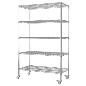 Vynxaria Silver 72"H x 24"D Utility Storage Shelves - Heavy-Duty 5-Tier Adjustable Rolling Shelving Unit - 1 of 4