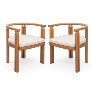 Set of 2 Acacia Wood Dining Chairs with Cushions,Teak Finish Patio Armrest Chair, Acacia Wood Dining Chair for Outdoor Use-Cuddlewood - 1 of 4