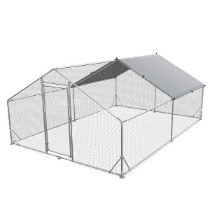 ROOMTEC Large Metal Chicken Coop, Walk-in Chicken Run Outside Galvanized Wire Poultry Chicken Hen Pen Spire Cage with Cover - 1 of 4