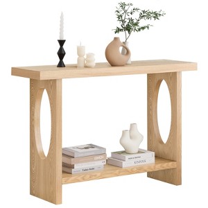 Bekrvio 47-Inch Farmhouse Wood Console Tables with Solid Wood Veneer - 2'' Thickened Tabletop, 2-Tier Narrow Sofa Table Behind Couch - 1 of 4