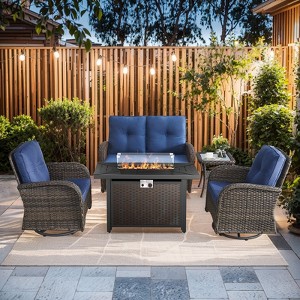Buenhomino 5 Pieces Patio Furniture Set with Propane Fire Pit Table, Deep Seating Swivel Rocker Glider Chairs with Table Patio Conversation Set - 1 of 4