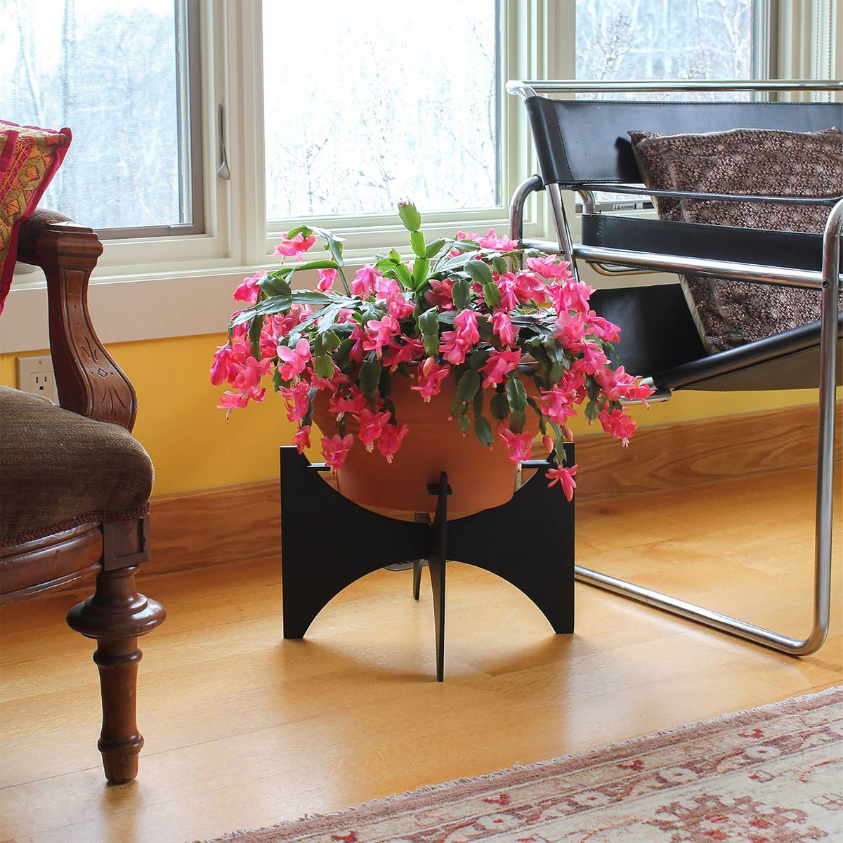 Modern Zaha II Iron Plant Stand Black Powder Coat Finish - Achla Designs - thumbnail 2