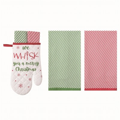 Transpac Cotton Multicolor Christmas Oven Mitt and Towels Gift Set of 3