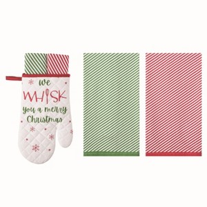 Transpac Cotton 14 in. Multicolor Christmas Whisk You Oven Mitt and Towels Set Set of 3 - 1 of 2