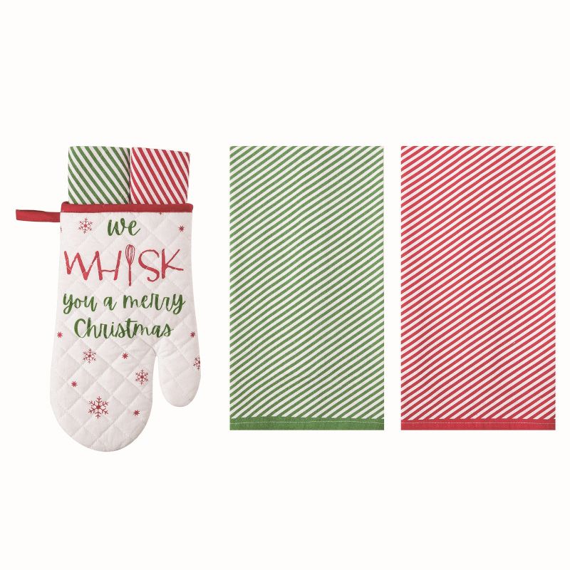 Transpac Cotton Multicolor Christmas Oven Mitt and Towels Gift Set of 3, 1 of 2