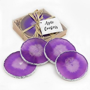 Modern Home Set of 4 Natural Agate Stone Coasters - 1 of 4