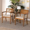 Baxton Studio Emilia Fabric and Wood 2pc Arm Chair Set with Woven Rattan - 2 of 4