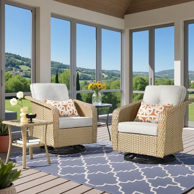 XIZZI 360-degree Swivel Outdoor Rocking Chairs Set with Side Table - Modern Patio Furniture, 3 Neutral Colors, Durable & Space-Saving