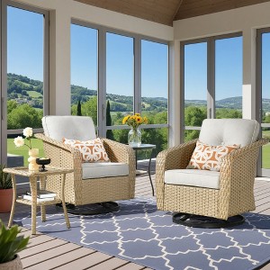 XIZZI 360-degree Swivel Outdoor Rocking Chairs Set with Side Table - Modern Patio Furniture, 3 Neutral Colors, Durable & Space-Saving - 1 of 4