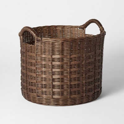 Medium Round Rattan Decorative Basket Dark Brown - Threshold™ designed with Studio McGee: Open Top, Side Handles, FSC Certified