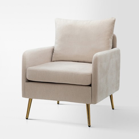 Giovann Wooden Upholstered Accent Chair Comfy Armchair Living Room and Bedroom Armchair with Metal Legs Karat Home IVORY