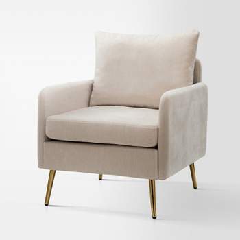 Giovann Wooden Upholstered Accent Chair Comfy Armchair Living Room and Bedroom Armchair with Metal Legs | Karat Home