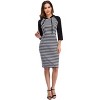 Women's 3/4 Sleeve Hoodie Dress Casual Stripe Pocket Knee Length Slim Pullover Dress - 2 of 4