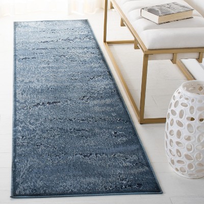 Blue and Black Viscose Silk Runner Rug, 2'2" x 8'