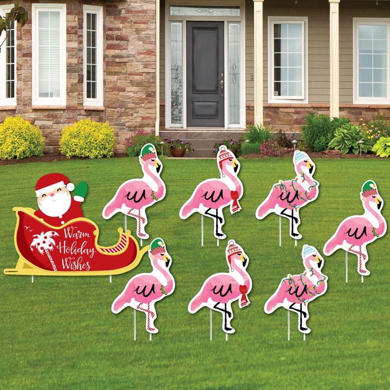 Big Dot of Happiness Flamingle Bells - Yard Sign and Outdoor Lawn Decorations - Tropical Flamingo Christmas Yard Signs - Set of 8, 1 of 9
