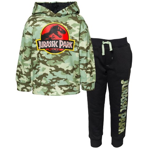 Jurassic World Jurassic Park Little Boys Fleece Pullover Hoodie and Pants Outfit Set Camo Black Green 6