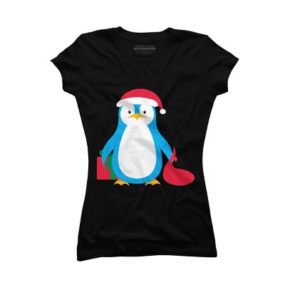 Junior's Design By Humans Christmas Penguin By moredesignsplease T-Shirt