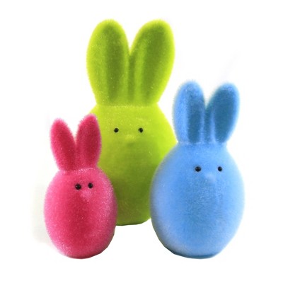 Easter 7.5" Flocked Bunny Family Set / 3 Rabbit Fuzzy Decor Decoration  -  Decorative Figurines