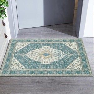 Traditional Washable Area Rug - Vintage Medallion Print Carpet with Non-Slip Rubber Backing,  Dining Room, Bedroom Living Room - 1 of 4