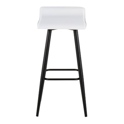Ale White Faux Leather and Black Metal Bar Stools, Set of 2