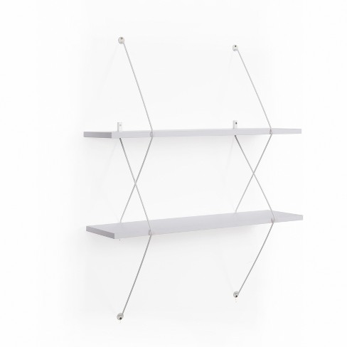 Minimalist Floating Shelves Set of 2 White Floating Shelves No Drill Shelf  Using Adhesive Wall Mounted White Shelves 