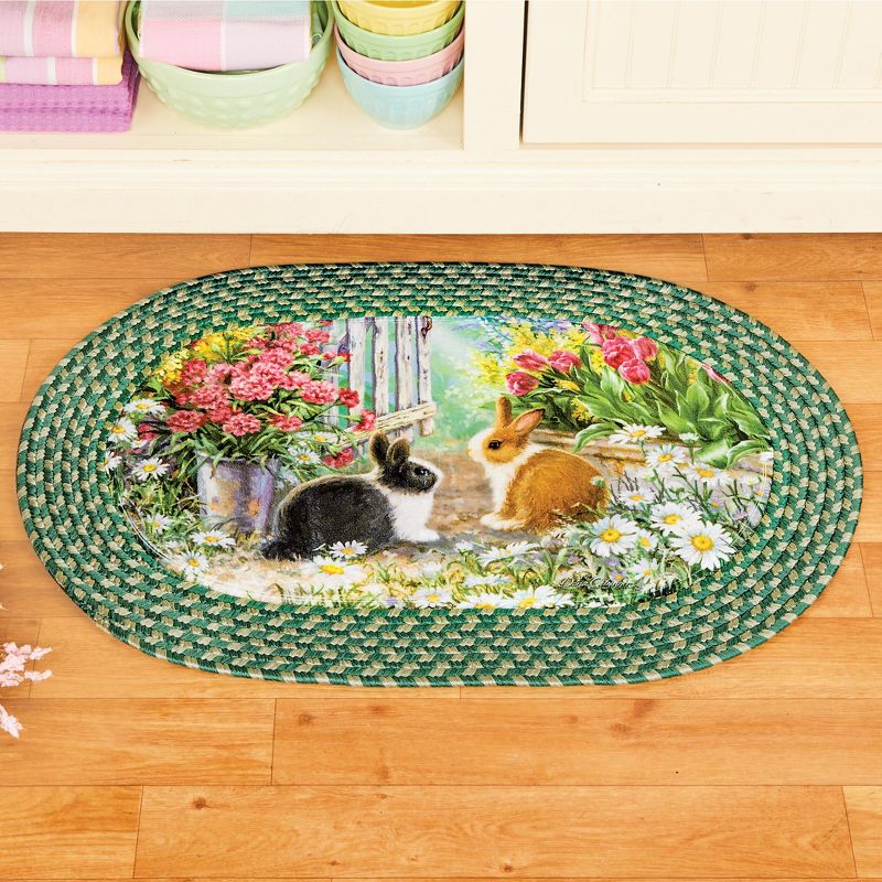 Collections Etc Spring Blossoms and Bunnies Braided Oval Accent Rug 30" x 19.5", 2 of 3