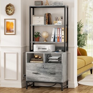 Aheaplus Storage File Cabinet with Hutch, Charging Station, Lock Drawers - 1 of 4