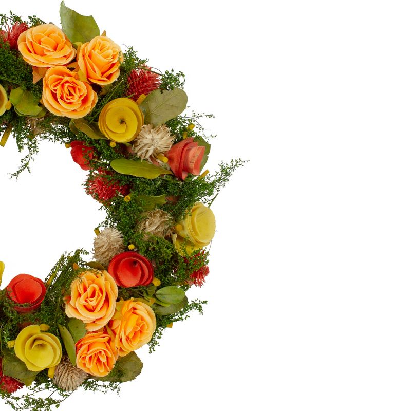 Northlight 12.5" Unlit Peach/Green Flowers with Moss and Twig Artificial Floral Spring Wreath, 4 of 5