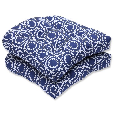 Pillow Perfect Ring a Bell 2-Piece Outdoor Wicker Seat Cushion Set - Blue