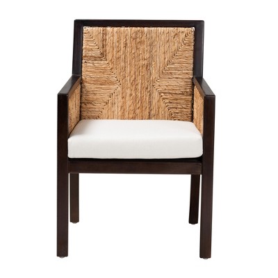 Joana Modern Bohemian Dark Brown Mahogany and Seagrass Arm Chair