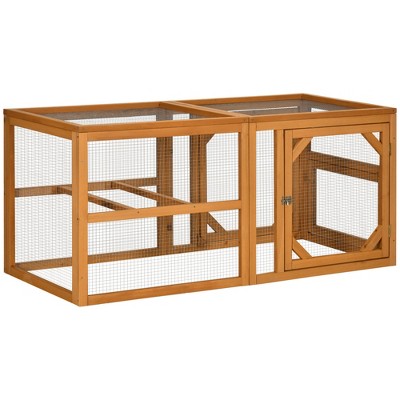 Skyzone Orange Fir Wood Chicken Coop, 4.6'x2.8' Spacious Run with Lockable Doors, Mesh Ventilation &