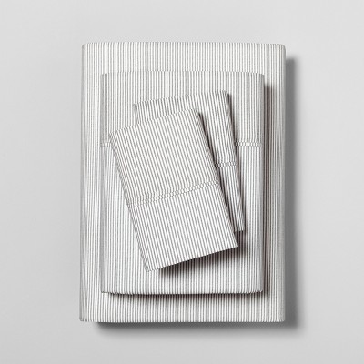 Twin Microstripe Printed Organic Sheet Set Railroad Gray / Sour Cream - Hearth & Hand™ with Magnolia